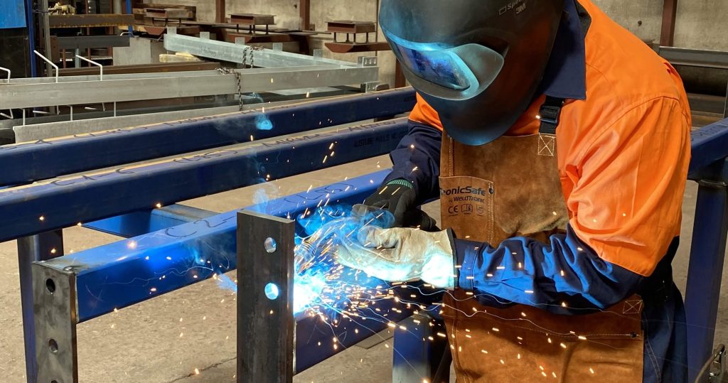 Structural steel fabrication work at the Heidelberg Lintels factory